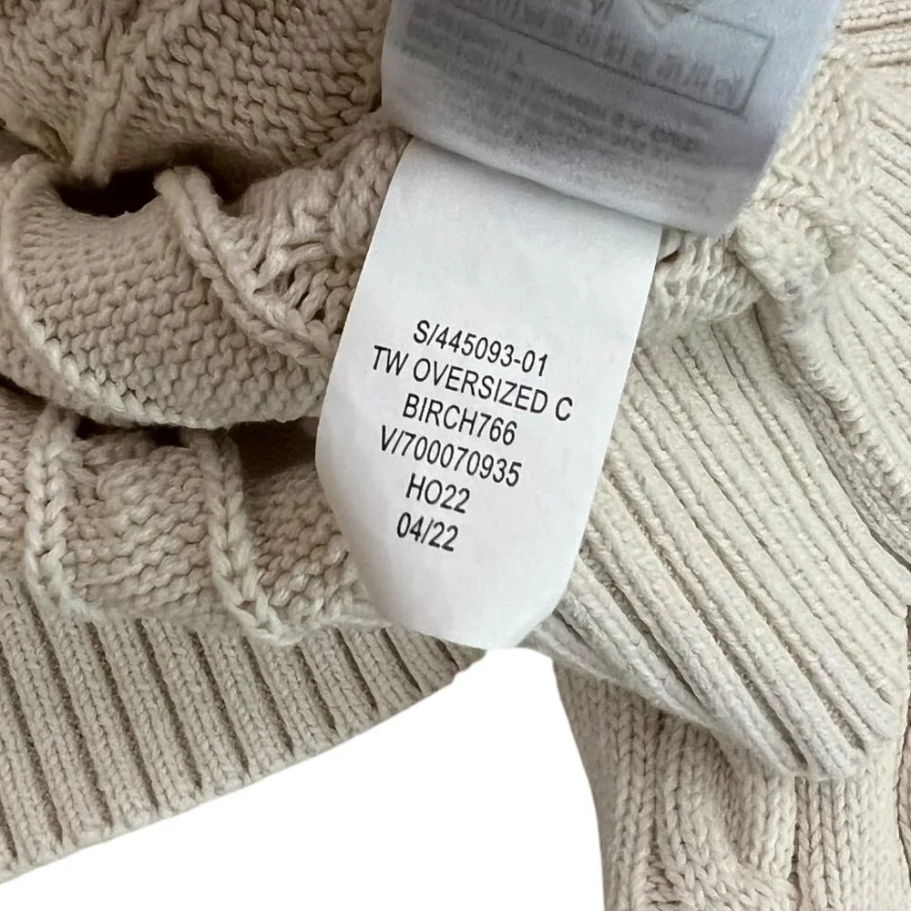 Gap Teen Cable Knit Oversized Fisherman Sweater‎ Cream 18 / 20 XL Organic Cotton